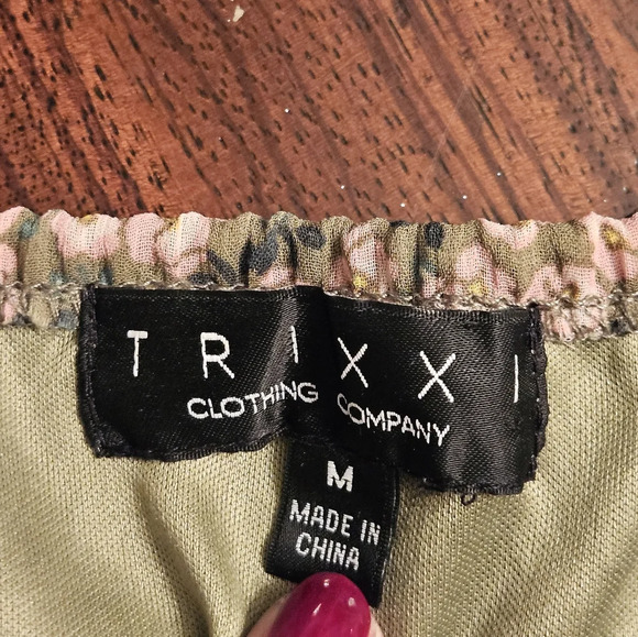 Trixxi Green Floral Puff Sleeve Tiered Smocked Mini Dress Cottagecore M EUC - Picture 10 of 13